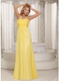 Light Yellow Empire Beaded Decorate Straps Ruched Bodice Prom Dress Party Style