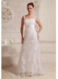 Luxurious Straps Column Lace and Satin Beach Wedding Dress With Beading Brush Train