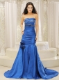 Mermaid Royal Blue and Court Train For Prom Dress Beaded Decoreta Bust Hand Made Flowers
