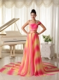 Ombre Color Chiffon Beaded Decorate Shoulder Prom Dress With Court Train Texas