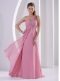 Rose Pink One Shoulder Chiffon 2013 Prom / Evening Dress With Beading Decorate Bust