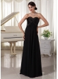 Sweetheart Beaded Black Satin and Chiffon Modest Dress For Formal Evening