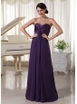Sweetheart Beaded Dark Purple Prom / Evening Dress Satin and Chiffon