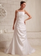 Taffeta Appliques With Beading and Ruch Low Cost Wedding Dress With Court Train A-line