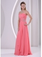 Watermelon Red Sweetheart Beaded and Ruched Chiffon For Prom Dress Party Style