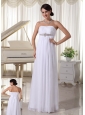 White Beaded Chiffon Simple Wedding Dress Empire Floor-length