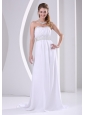 White Chiffon Beaded Sweep Train 2013 Prom / Evening Dress For Custom Made