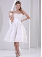Wholesale A-line Strapless Ruch and Ruffles Tea-length Short Wedding Dress For Outdoor