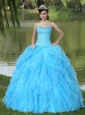 Beaded Ruffles Layered Decorate Famous Designer Quinceanera Dress With Sweetheart Aqua Skirt