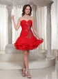 Beading Decorate Sweetheart Cute Red Short Prom  / Cocktail Dress