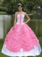 Custom Made Quinceanera Dress With Strapless Ball Gown Rose Pink and Pick-ups
