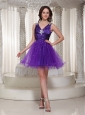 Custom Made V-neck Purple Organza Homecoming Dress With Beaded Bodice