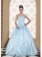 Elegant Light Blue Quinceanera Dress Strapless With Embroidery Bodice and Beading In USA
