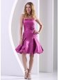 Fuchsia A-line Strapless Bridesmaid Dress With Satin Ruch and Hand Made Flowers