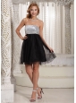 Special Fabric A-line Sequins Decorate Bust Strapless Online Black and Silver Prom / Cocktail Dress 2013