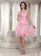 Strapless Beading Ruch Knee-length Printing Prom / Cocktail Dress
