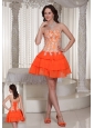 Appliques Decorate Orange Sweetheart Lace-up Prom / Cocktail Dress With Mini-length