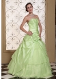 Beaded Decorate Bust Sweet Quinceanera Dress For 2013 Yellow Green Taffeta and Organza Gown