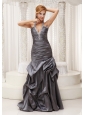 Beaded Decorate Halter Grey Column Mother Of The Bride Dress For 2013 Ruched Bodice Floor-length Taffeta