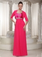 Beaded In Coral Red Chiffon Spaghetti Straps Beautiful Empire Mother Of The Bride Dress