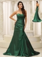 Dark Green Ruched Bodice For Modest Mother Of The Bride Dress Brush Train Custom Made