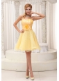 Hand Made Flower On Up Bodice Light Yellow Sweet Prom / Cocktail Dress For 2012 Beaded Decorate Bust