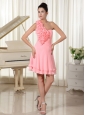 Hand Made Flowers Decorate Shoulder and Bust Watermelon Chiffon Pretty Homecoming Dress