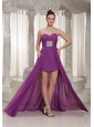 High-low Ruched Bodice Sweetheart Chiffon Homecoming Dress With Beading