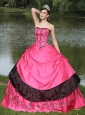 Hot Pink For 2013 Quinceanera Dress Hand Made Flowers With Emdroidery