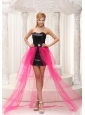 Hot Pink High-low Celebrity Dress For 2013 Black Paillette Over Skirt With Beading
