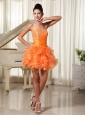 Mini-length Sweetheart Orange Cocktail Dress With Bust Beading and Ruffles