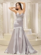 Modest Satin and Ruched Bodice Beaded Decorate Waist For Mother Of The Bride Dress
