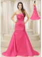 Rose Pink A-line and Bowknot For Mother Of The Bride Dress Ruched Bodice Custom Made Satin