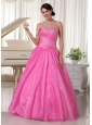 Rose Pink Embroidery With Beading Quinceanera Dress With Ruch A-line Taffeta and Organza