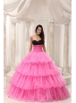 Rose Pink Sweetheart Beaded and Layers Ball Gown Quinceanera Dress Taffeta and Organza