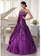 Taffeta and Organza Eggplant Purple A-line Sweetheart Quinceanera Gowns With Appliques and Beading