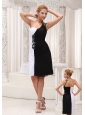 White and Black 2013 Prom / Homecoming Dress With One Shoulder Beading On Chiffon