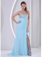 Wholesale Aqua Blue High Slit Beading and Ruch 2013 Celebrity Dress Party Style