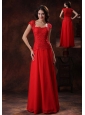 Custom Made Red Square Neckline Prom Dress With  Lace Over Bodice In Flagstaff Arizona