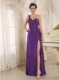 Addison Alaska High Slit Purple Prom Dress With Sequins Decorate Shoulder