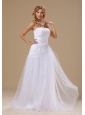 Appliques With Beading Decorate Bodice Tulle Strapless Brush Train 2013 Beach Wedding Dress