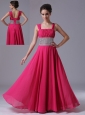 Beaded Decorate Waist Coral Red Straps Column Prom Dress Ruched Lace-up