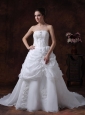 Beading Strapless Stylish Organza Customize Court Train Wedding Dress