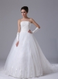 Bettendorf Iowa Lace Strapless Organza Chapel Train Ball Gown 2013 Wedding Dress
