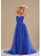 Brookhaven Blue Organza Strapless Brush Train Column Simple Style 2013 Plus Size Prom / Evening dress