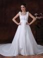 Handle-Made A-Line Straps Chapel Train Chiffon 2013 Beach Wedding Dress