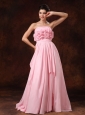 Handle-Made Flower Strapless Pink Empire Chiffon Court Train Low Cost Wedding Dress