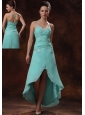 High-low Spaghetti Straps Appliques and Ruch For Turquoise Prom Dress In Ellijay Georgia
