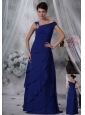 Indianola Iowa Beaded Decorate Asymmetrical Neckline Tiered Skirt Royal Blue Chiffon Prom / Evening Dress For 2013