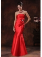 Jerome Arizona Satin Strapless Red Mermaid Prom Dress With Beaded Decorate